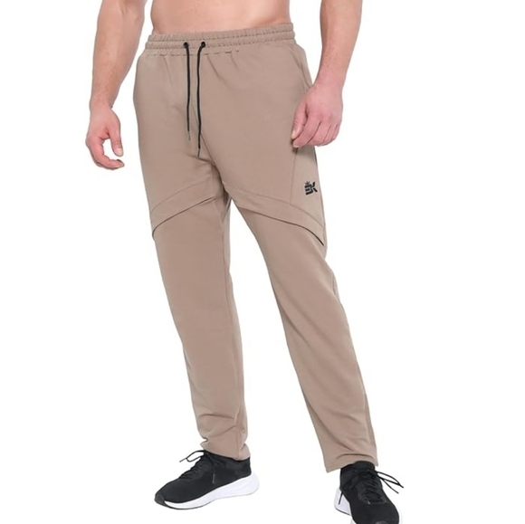 BK Mens Tan Camel Cotton Athletic Workout Pants - Picture 1 of 9